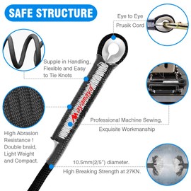 ayamaya Prusik Cord Pre-Sewn Loop, 10mm Climbing Utility Cord Eye to Eye Sewn Loop CE Certification Double Braid for Outdoor Tree Arborist Rescue Rock Mountaineering Caving Rope 30/45 inch