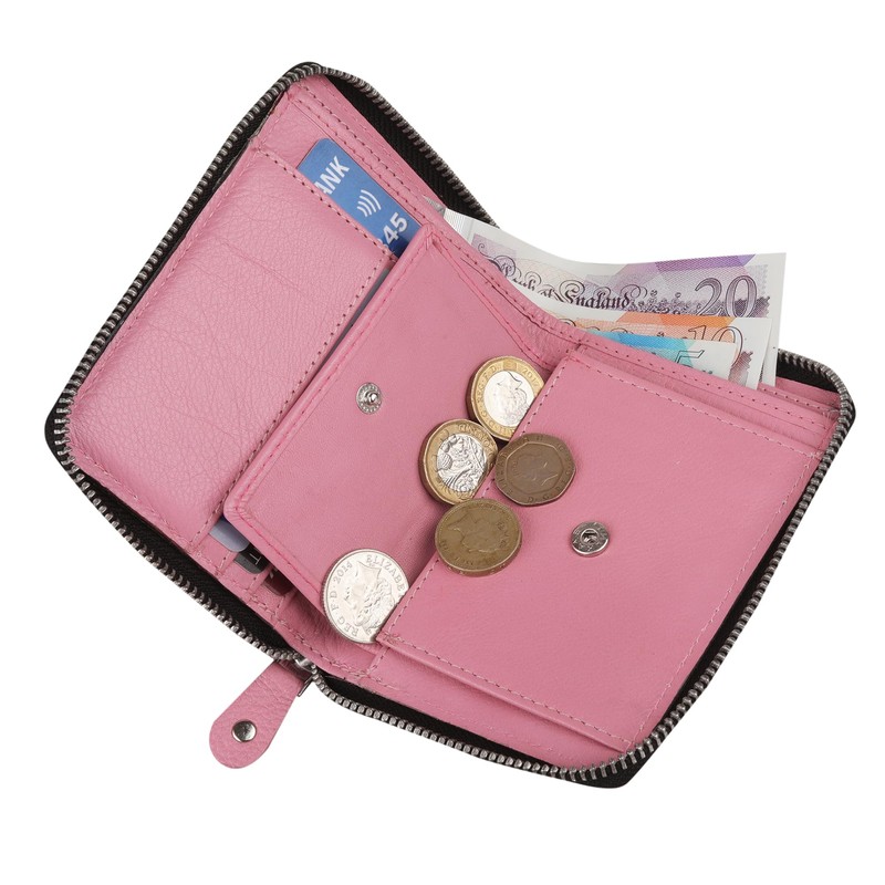 STARHIDE Women RFID Safe Protector Zip Around Genuine Leather Wallet