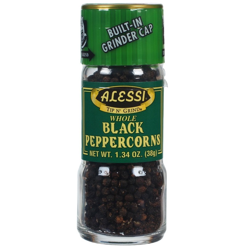 Alessi Whole Black Peppercorns, 1.34-Ounce Grinders (Pack of 6)