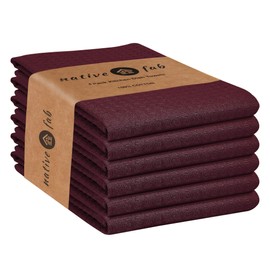 Native Fab - Toalla de cocina de algodón con lazo para colgar, 16 x 26 pulgadas, paquete de 6, toallas de cocina de tela gofre para limpiar el secado, paños de tela suaves y absorbentes, toalla de bar, paño de plato, vino borgoña