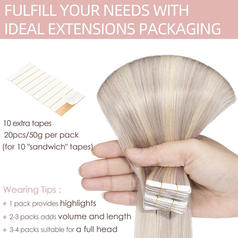 20 + 40 Pieces Real Hair Tape Extensions