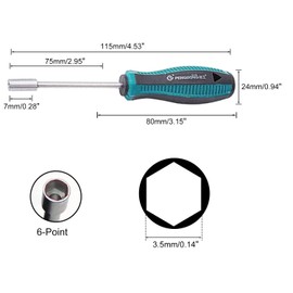 Utoolmart 3.5mm Nut Driver, 6-Point Hex Nut Driver, Non-Magnetic Tip Socket Driver Hex Nut Key Wrench Screwdriver with 75mm Cr-V Steel Round Shaft, Screwdriver Nut driver Hand Tool
