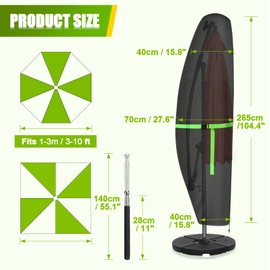 Gemitto Protective Cover for Cantilever Parasols Weatherproof UV Anti-Shock Windproof and Snow Proof for Outdoors Large 2 to 4 m