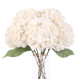 Jim's Cabin Artificial Flowers Silk Hydrangea Flowers with 5 Big Heads Fake Flower Bunch Bouquet for Home Wedding Party Decor DIY(White)
