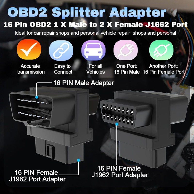 OBD2 Splitter,16 Pin OBD2 1 X Male to 2 X