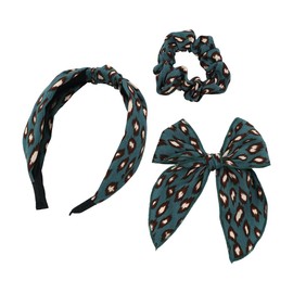 Sugarmelon Bundle Hair Accessories for Women Girls Headband Hair Bow Clips Hair Scrunchy Beauty Hairbands Set (Leopard Malachite)