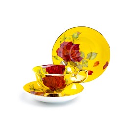 Grace Teaware Stem Rose Bone China Tea Cup and Saucer (Yellow)