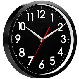 AKCISOT Wall ClockModern Black Silent Non Ticking Wall Clocks Battery Operated 10 Inch,Small Analog Classic Clock Decorative for Bedroom, Kitchen, Home Office, Bathroom, School, Living Room
