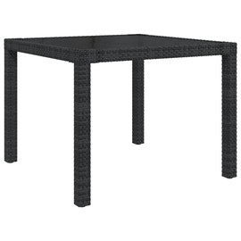 SKM Patio Table 35.4"x35.4"x29.5" Tempered Glass and Poly Rattan Black-66991026