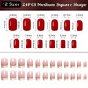 Glitter False Nails French Tip - 24PCS Medium Square Press