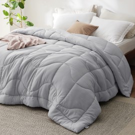 Bedsure Comforters Queen Size, Down Alternative Comforter for All Season, Soft Prewashed Comforter with 4 Tabs, Lightweight & Warm Bedding- Machine Washable, (Grey, Queen, 88x88 inches)