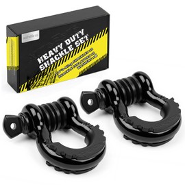 AUTOBOTS D Ring Shackles 3/4" (2 Pack) - 45,000Ib Max Break Strength With 7/8" Pin & Isolator Washers - Heavy Duty Clevis for Tow Strap, Jeep Vehicle Off Road Recovery - Black