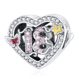 Annmors 925 Sterling Silver Charms 18 Years Love Birthday Charm fit European Bracelets,Number Charms with 5A Cubic Zirconia Christmas Valentine Mother's Day Birthday Gift for Women