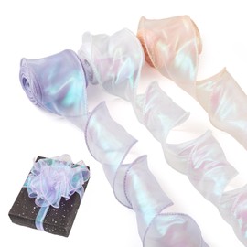 KISSITTY 3 Rolls Iridescent Organza Ribbons Purple Pink Polyester Sheer Craft Decorative Ribbons 2.36" Wide for Gift Wrapping Flower Bouquets Garlands Hair Bows Making Wedding Decorations 3 Colors