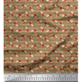 Soimoi Brown Velvet Fabric Waves,Leaves & Rose Floral Decor Fabric Printed BTY 58 Inch Wide