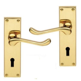 Victorian Scroll Polished Brass Lever Lock Door Handles 145 x 38mm