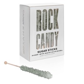 Silver Rock Candy Sugar Sticks - Original Sugar Flavored - 24 Individually Wrapped Candy