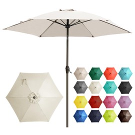 Ayge 7.5FT Large Outdoor Patio Umbrella Market Table Umbrella-UV Resistant, Easy Push Button Tilt and Crank, 6 Sturdy Fiberglass Ribs Heavy-Duty Pool Umbrella for Deck, Backyard,Garden, Yard,White