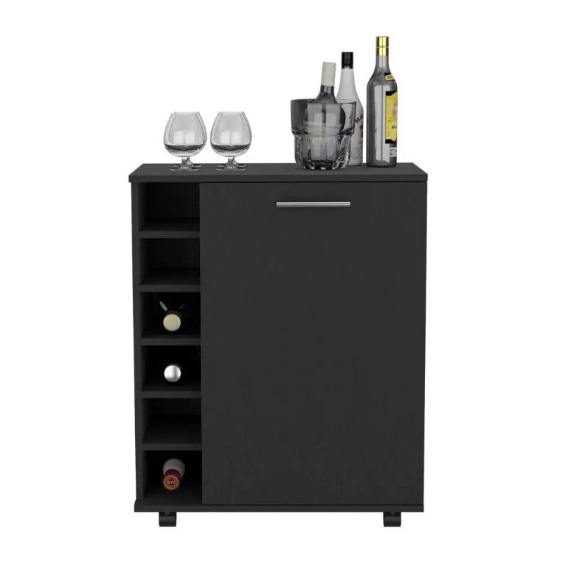 Cisco Black Bar Cart 6 Shelves With Wheels Modern Kitchen