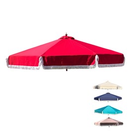 FORMOSA 9ft 6 Rib Market Premium Patio Umbrella Replacement Canopy - 300D UV Protective and Water Resistant Patio Canopy - Umbrella Replacement Cover (CANOPY ONLY) (Red Fringe)