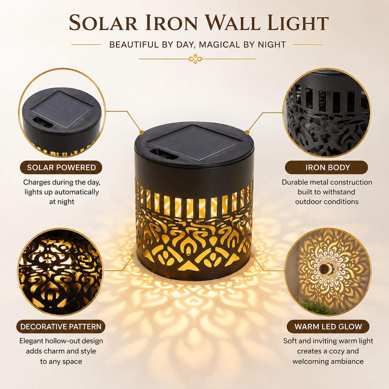 Solar Fence Light for Outdoor Walls – Datura Floral Metal