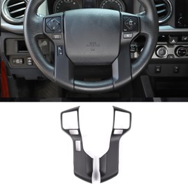 LLKUANG - Moldura para volante de coche, chapado en cromo, accesorios para Toyota Tundra 2014-2021 Tacoma 2016-2022 (negro mate, estilo 3+2 agujeros)