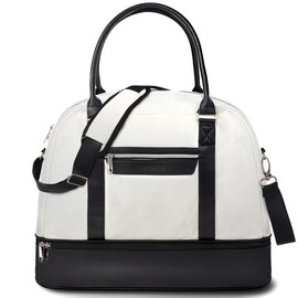 KINGSLONG Weekender Bags for Women Overnight Bag, Travel Duffle Bag Carry On Luggage with Shoe Compartment, Airline Approved Daily Use - Color: White
