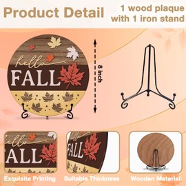Seclate Hello Fall Desk Decorations for Home, Maple Leaves Wooden Table Centerpieces for Office Living Room Shelf Decor, Thanksgiving Gifts for Women Friends - E05