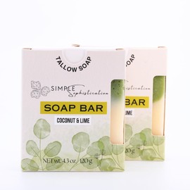 Simple Sophistication Tallow natural soaps (2 count of 4.3 oz), Natural | Moisturizing soap bar for Face & Body Wash | Sulfate free | Phthalate free - Handmade in USA (Coconyut & Lime)