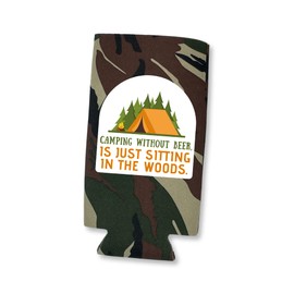 Camouflage Camping Without Beer is Just Sitting in The Woods Slim Spiked Seltzer Cooler, Camo Camping Skinny Cooler, Outdoor Gag Trip (Regular Camo)