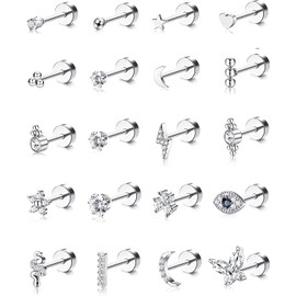 ADRAMATA 20 Stück Edelstahl Ohrstecker Für Frauen Männer, 20G Winzige Knorpelohrringe Ohrstecker, Einzelner Schlange Schmetterling Herz kleine Knorpel Tragus Ohrringe,S