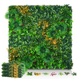 Grass Wall Panels, 20"x20" 8pcs Artificial Grass Backdrop Wall with Tropical Leaves, UV-Anti Faux Greenery Plant Boxwood Panels for Privacy Fence Screen, Green Wall Decor for Outdoor Indoor