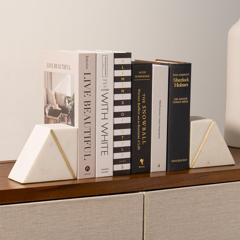 Cork & Mill Marble Book Ends for Shelves, Decorative Bookends