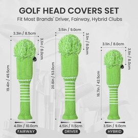 Golf Head Covers Woods Driver Fairway Hybrid 3 Pcs,Golf Headcover Pom Knitted Number 1 3 5 for Men Women Kids Anti-Wrinkle Washable Soft Portable Color Blue Red (Green)