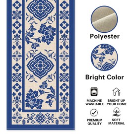 Croar Chinoiserie Flower Dining Table Runner, Vintage Blue and White Porcelain Floral Burlap Kitchen Decoration, Farmhouse Retro Indoor Outdoor Home Decor Party Supply 13 x 72 Inches