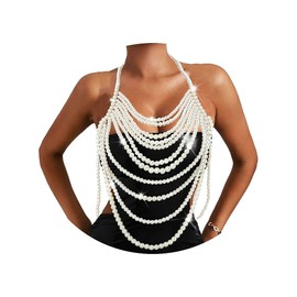 Florry Pearl Body Chain Shoulder Necklace Pearl Body Jewelry for Women Fashion Pearl Bra Chains for Wedding Party (A-White)