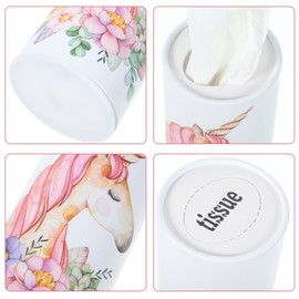 Alipis Car Tissue Holder Car Tissues Boxes Cylinder Car Tissue Holder,Round Tissue Paper Container Cartoon Unicorn Travel Tissues Packs,3Pc Car Napkin Holder