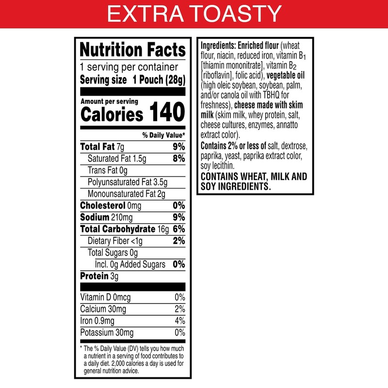 Cheez-It Cheese Crackers, Baked Snack Crackers, Single Serve, Extra Toasty