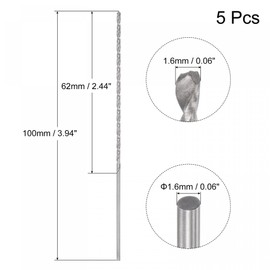 sourcing map 5 Pcs 1.6mm Mini Micro Twist Drill Bits, High-Speed Steel Straight Shank Extra Long Drill Bit 100mm for Aluminum Alloy