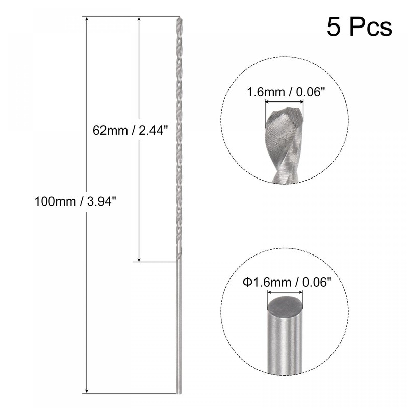sourcing map 5 Pcs 1.6mm Mini Micro Twist Drill Bits,