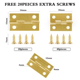 BangShou 60 Pieces Small Hinges, Retro Jewelry Box Gold Mini Hinges, Wooden Crafts, Cabinet Door Decoration, 260 Pieces Replacement Screws with Storage Box