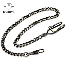 BOSHIYA Clip Pocket Watch Chain for Men Vintage Metal Alloy Albert Vest Chain 14.9 Inch Pocket Watch Chains Link, US-Red bronze-01