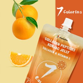 Hethstia Konjac Jelly with Collagen Peptides, 10 Packs Orange Flavor Drinkable Jelly Squeeze Pouch, Healthy Snacks, Fruit Sweet Orange Jelly with Vitamin C, Keto, Low Calorie(7 Kcal), Healthy Food Gifts