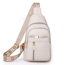 Nexum Sling Bag for Women Leather Crossbody Bag Women with Headphone Port Waterproof Chest Bag for Men And Women Crossbody Shoulder Bag Lightweight Crossbody Purse for Travel Cycling Shopping (White)