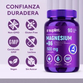 Citrato de Magnesio 200 mg con Vitamina B6 de SUPLINT – 90 Cápsulas Veganas para Músculos y Energía