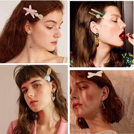 11Pcs Pearl Acrylic Resin Hair Clips Set - Cute Macaron Alligator Hair Barrettes, Duckbill Bobby Pins, Glittering Hair Accessories for Women Girls Decorative Wedding (11Pcs-Pink&Gold)