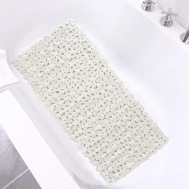 Non-Slip Pebble Bathtub Mat Black 16 W x 35 L Inches (for Smooth/Non-Textured Tubs Only) Safe Shower Mat with Drain Holes, Suction Cups for Bathroom - Colour: Beige , Package Quantity: 1