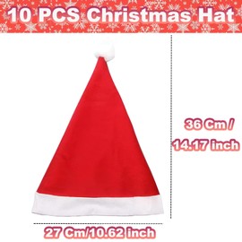 Tbczvx 10 Pcs Christmas Hat, 27 X 37Cm Santa Hat, Red Christmas Party Hats DIY Home Party Decorations Novelty Christmas Santa Hats for Women Men Christmas Party Accessories