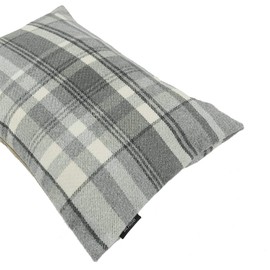 McAlister Textiles Heritage Throw Boudoir Pillow Case| Large Charcoal Grey Highland Brushed Tartan Check Tweed Plaid | 60x40cm, 24x16