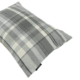 McAlister Textiles Heritage Throw Boudoir Pillow Case| Large Charcoal Grey Highland Brushed Tartan Check Tweed Plaid | 60x40cm, 24x16
